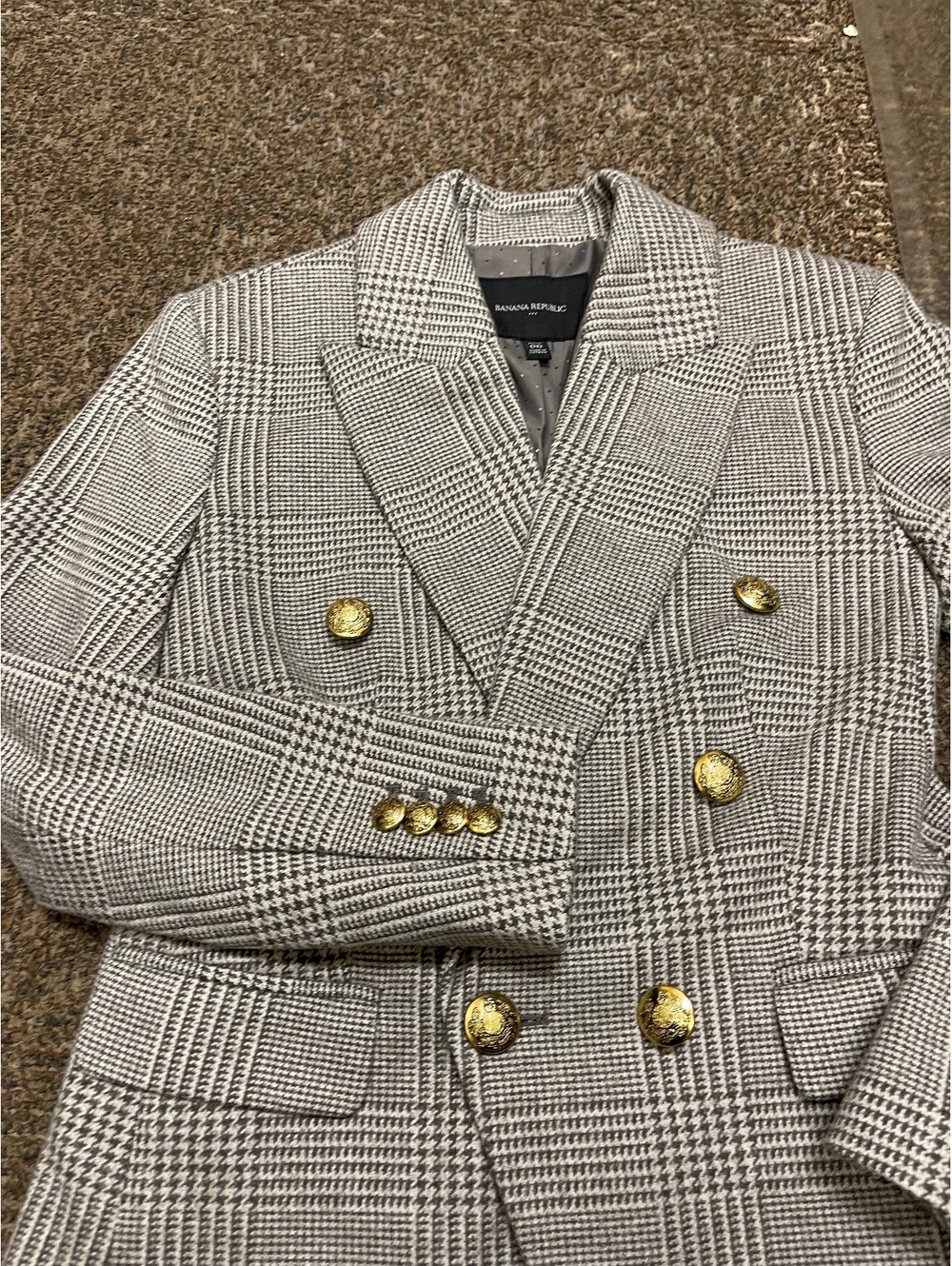 Banana Republic Women's Double-Breasted Plaid Blazer with Br - Picture 2 of 8